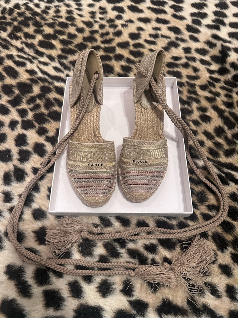 RECEIPT + BOX + DUST BAGS Christian Dior Granville Espadrille Lace-Up Wedges- 41